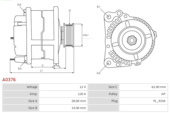 ALTERNATOR DODGE CARAVAN 2.5 TD