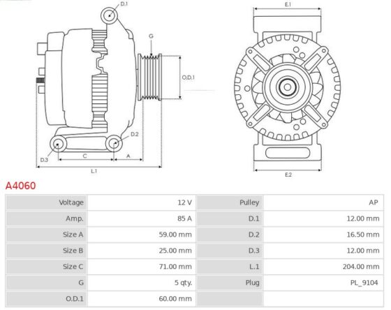 ALTERNATOR 85A FIAT BRAVA BRAVO