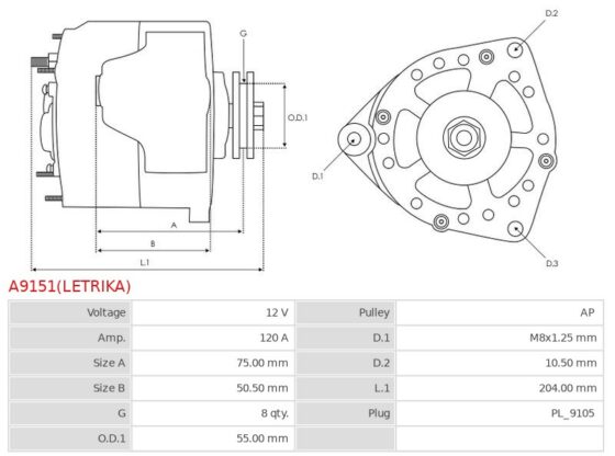 ORYGINALNY ALTERNATOR LETRIKA A9151(LETRIKA)