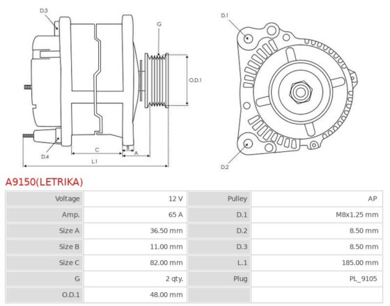 ORYGINALNY ALTERNATOR LETRIKA A9150(LETRIKA)