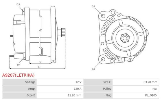 ORYGINALNY ALTERNATOR LETRIKA A9207(LETRIKA)