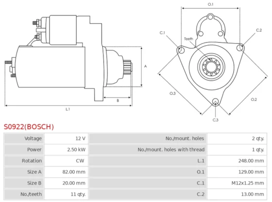 Nowy Oryginalny Rozrusznik BOSCH S0922(BOSCH)