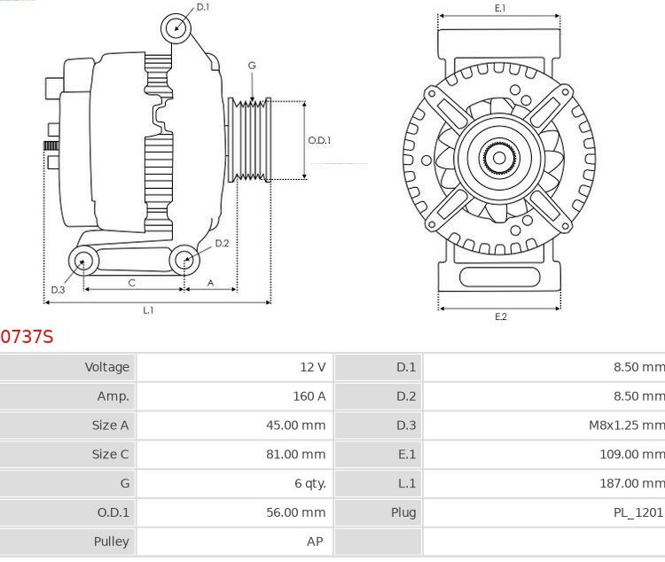 Alternator S80 3.0  S80 3.0 T6  XC90 3.0 T6 [B6294S2]  [B6294T] 01.2004-12.2006