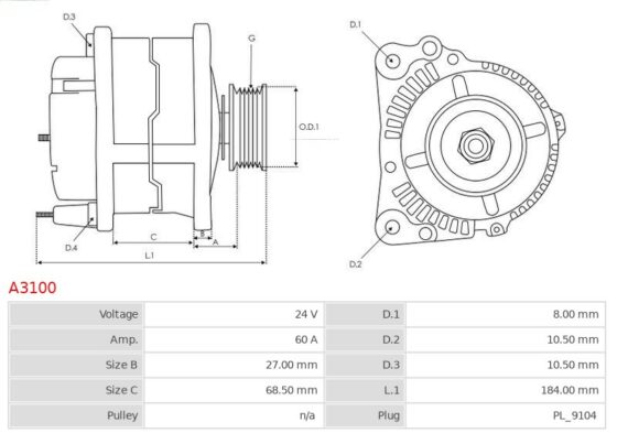 Alternator 210.16 6.2  210.18 6.2  250.16 6.2  250.18 6.2  250.19 6.2  260.16 9.8  26