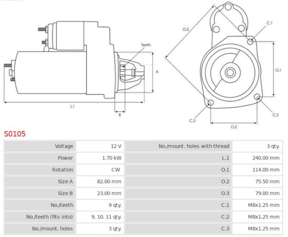 Rozrusznik Fiorino 1.7 TD  Palio 1.7 TD  Punto 1.7 Diesel  Punto 1.7 TD  Strada 1.7 T