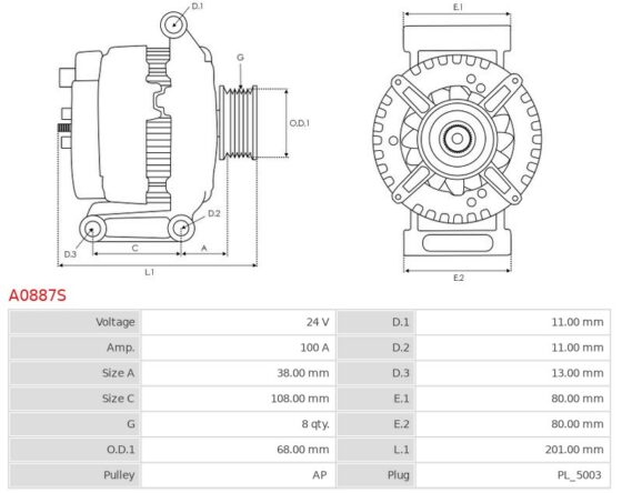 Alternator MERCEDES BENZ TRUCKS & BUSES 1016 5.1; BENZ TRUCKS & BUSES 1016 A 5.1; BENZ